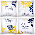 Tatuo 4 Pcs Flower Pillow Covers Square Spring Pillow Cushion Cases 18 x 18 Inch Family Faith Hope Love Words Decorative Summer Winter Cushion Case for Bed Couch Sofa Living Room(Yellow Series)