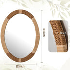 ULIKE Boho Oval Rattan Mirror, 22x30 Inch Rustic Farmhouse Wall Decor with Wicker Frame, Rattan Mirror for Nursery Bathroom Bedroom Living Room Entryway