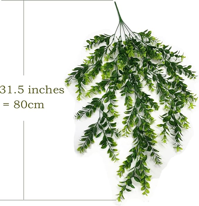 Artificial Hanging Vines, Faux Ivy Green Leaves Vine Plastic Chain Foliage Rattan Willow Plants Fake Greenery Leaf Garland UV Resistant for Indoor Outdoor Garden Door Wall Wedding Decoration 2 Pack