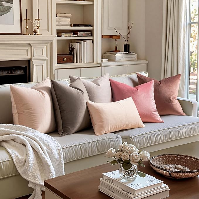 MIULEE Velvet Throw Pillow Covers 18x18 Inch, Pack of 2 - Pink, Super Soft Decorative Square Cushion Cases Modern Luxury Valentines Spring Home Decor for Sofa,Couch,Bed,Chair