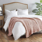 Madison Park Boho Throw Blanket, Soft Handmade Gift Home Decor, Lightweight & Breathable All Seasons Chunky Knit Throw, 50"x60" Blush