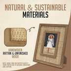 4x6 Picture Frame Handwoven Rattan (8.5"x10.5" Outer) - Fits 4"x6" Photos - Sawtooth Wall Hanger & Tabletop Stand - Natural Coastal Display