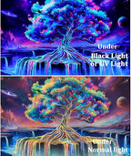 Obsecolors Blacklight Tree of Life Tapestry UV Reactive Waterfall Tapestry Galaxy Space Tapestries Aesthetic Tree Wall Art Colorful Starry Sky Tapestries Wall Hanging for Bedroom