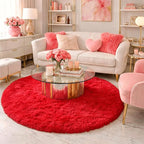 Amdrebio Red Round Rug 5Ft for Boys Bedroom, Fluffy Fuzzy Circle Area Rugs for Kids Room Decor Aesthetic, Plush Shaggy Furry Carpet for Living Room Nursery Dorm Classroom, Shag Baby Teen Christmas Rug