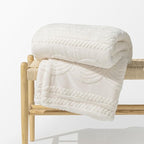 EverGrace Cable Jacquard Sherpa Fleece Throw Blanket for Couch, Super Soft Cozy Fuzzy Plush Blankets for All Seasons, Reversible Thick Warm Blanket for Bed, Sofa, Living Room, Ivory White, 50" x 60"