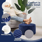 Tiita Round Stuffed Pouf Ottoman, Stripe Faux Fur Poufs with Foam Chunk Filling, Furry and Fluffy Pouf 21×21×12 inch Foot Stool Storage Ottoman,Puff Office Foot Rest for Couch Living Room, Navy Blue