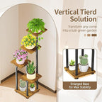 LASZOLA Black 5 Tiered Tall Wood and Metal Plant Stand Indoor with with Grow Lights, Large Heavy Duty Multi Level Vertical Planter Rack for Corner, Sturdy Rustic Tall Flower Shelving Holder for House