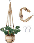 AKEIE Brown Macrame Plant Hanger Indoor Outdoor Plant Holder Basket 41'' Hanging Planter Rope w/Wood Beads No Tassels for Indoor Outdoor Boho Home Decor(Brown)