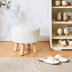 YMYNY Round Pouf Ottoman Small Foot Stool Faux Fur Foot Rest for Couch Modern Boho Footstools with Wood Legs for for Living Room Bedroom Office 12.6" D×12.6" W×12.6" H White UHBD035W