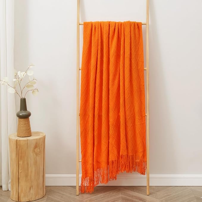 inhand Fall Throw Blanket Burnt Orange Halloween Decor for Couch, Soft Living Room Home Decor Knitted Blanket, Outdoor Lightweight Autumn Blanket, Farmhouse Warm Fall Decoration Indoor, 50"x60"
