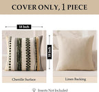 ANRODUO Pack of 1 Boho Decorative Throw Pillow Covers 18x18 Farmhouse Cushion Case Striped Chenille Pillow Cases Square Pillow Covers Accent Neutral Pillowcase for Sofa Couch Bed, Dark Green Stripe