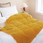 Mustard Yellow Fleece Throw Blanket 50”×60” for Couch Sofa Bed,Super Soft Cozy Plush Microfiber Flannel Blanket with Stripes Design Lightweight for Adults,Woman,Girls