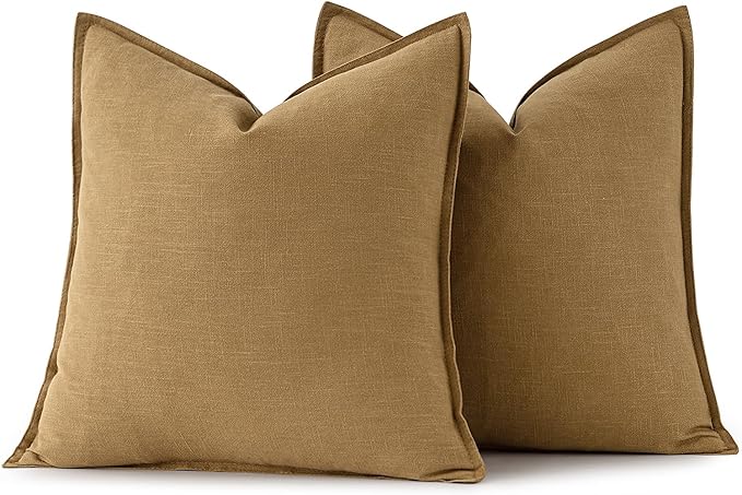 MIULEE Decorative Linen Euro Sham Pillow Covers 26x26 Mustard Yellow Boho Farmhouse Neutral Couch Throw Pillows for Bed Pack of 2 Accent Modern Pillowcase Summer Sofa Livingroom Home Decor