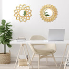 Dandat Set of 4 Gold Mirrors for Wall Decor Small Circle Flowers Mirrors Decorative Silvery Hanging Wall Art Flowers Mirror for Home Living Dinning Room Bedroom Bathroom Boho Art Gifts(Gold)