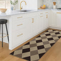 2x6 Diamond Checkered Runner Rug for Kitchen - Easy Jute Plaid Rug for Entryway Bedroom Beside Bed, Woven Low Pile Washable Black and White Geometric Farmhouse Décor