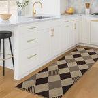 2x6 Diamond Checkered Runner Rug for Kitchen - Easy Jute Plaid Rug for Entryway Bedroom Beside Bed, Woven Low Pile Washable Black and White Geometric Farmhouse Décor