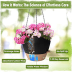 Self-Watering Hanging Planters with Water Level Window, 8/10 Inch Indoor Outdoor Hanging Plant Pots Includes Chain Hangers with Drainage Holes & Detachable Reservoir (Black, 8+10 inch)