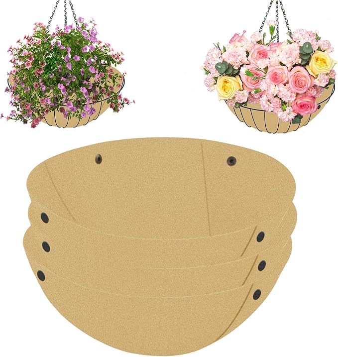 3PCS 12 Inch Round Hanging Basket Liners Fabric Hanging Plant Liners Non-Woven Planter Liners Beige Felt Liners Replacement Inserts for Hanging Baskets Outdoor Plants - Avoid Bird Nesting