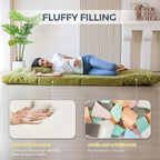 MAXYOYO Folding Sofa Bed, Tufted Bean Bag Bed with Pillows Floor Mattress for Adults, Extra Thick and Long Floor Sofa, Single Couch for Bedroom Living Room, Green, 30x91 Inch