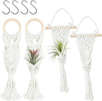 Belit 4 Pack Air Plants Holders, Wall Hanging Air Fern Stand, Macrame Plant Hanger with 4 Hooks for Home Decoration (NO Plant Included)