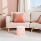 B FSOBEIIALEO Ottoman with Stroage, Boucle Round Storage Ottoman with Tray,Foot Rest Stool for Dorm Room, Living Room Pink, 12.99"x12.99"x13.78"