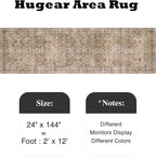 HUGEAR 2x12 Runner Rug Hallway Vintage Brown Machine Washable Retro Floral Low Pile Carpet Vacuumable Distressed Long Throw Rug Bedroom Office Bathroom Kitchen Laundry Non Slip Soft Lightweight