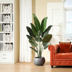 Artificial Bird of Paradise Plants 6 Ft Fake Tropical Palm Tree with 13 Trunks in Pot and Woven Seagrass Belly Basket Perfect Faux Plant for Home Indoor Outdoor Office Modern Decor Green 1Pc…