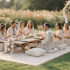 Extra Large Outdoor Boho Picnic Blanket 91'' x 71'' Beige White Table Runner 6 Throw Pillow Cover Woven Cotton Yarn Oversize Beach Blanket Washable for Picnic Camp Wedding
