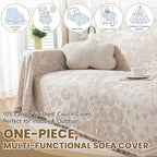 ROOMLIFE Beige Couch Covers for Sofa, Sofa Covers Washable Non Slip Furniture Protector Couch Sofa Covers for 3 Cushion Couch, Breathable Sofa Slipcovers Couch Cover Blanket with Tassels 71" X 118"