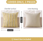 ANRODUO Boho Chenille Textured Tufted Pillow Covers 20x20 Inch Set of 2 Woven Decorative Throw Pillow Covers with Raised Stripes Accent Neutral Pillowcase for Couch Sofa Bed Living Room, Yellow Cream