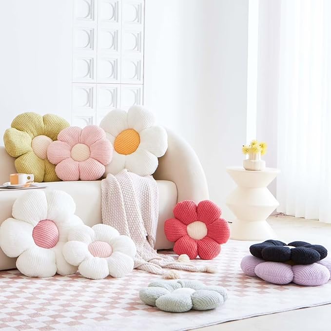 Flower Pillow, Peach Pink Flower Decorative Throw Pillows for Bed Couch, Cute Flower Shaped Plush Aesthetic Pillow, Soft 14.9" Daisy Pillow Floor Pillow Seat Cushion