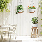 3 Pack 10 Hanging Flower Pots with Chains Self Watering Plastic Planters for Indoor Outdoor Plants, Sturdy Triangular Iron Chain Design for Garden PorchPlastic hanging flower pots (3, White-brown)