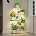 Plant Stand Indoor with Grow Lights - 44" Tall Corner Plant Stands for Indoor Plants, 5 Tiered Metal Plant Shelf, Curved Plant Flower Holder Dispaly Rack for Living Room, Home Patio Balcony (White)