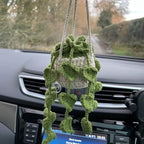 Crochet Hanging Plant for Car, Cute Car Plant Accessories, Knitted Plant Car Mirror Hanger, Boho Car Plant Crochet Hanging Basket (H)