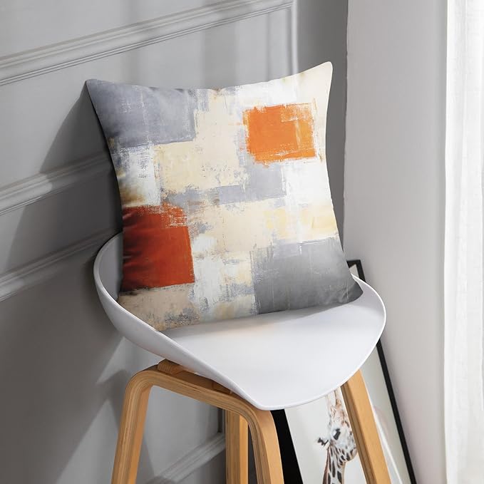 Britimes Throw Pillow Covers Modern Home Art Decor, 20 x 20 Inches Set of 2 Pillow Cases Decorative, Abstract Oil Painting Pillowcases for Bedroom, Living Room, Cushion Couch Sofa, Beige Orange