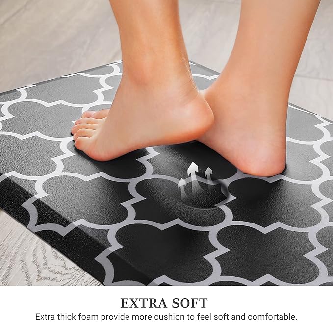 WISELIFE [Kitchen] [Mat] Cushioned Anti-Fatigue Rug, 17.3"x 39", Non Slip Waterproof, Heavy Duty PVC Ergonomic Comfort For Floor Home, Office, Sink, Laundry,Black
