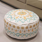 MOCOFO Round Bohemian Ottoman Pouf Cover, 18 Inch, Cotton Blend, Church Window Print, Living Room Storage Footrest, Cover Only (Light Tie-dye Cyan)