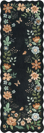 Lahome Floral Kitchen Runner, 2X6 Washable Runner Rug Non Slip Ultra-Thin, Soft Hallway Rug Stain Resistant Boho Small Low-Pile Carpet for ‎Laundry Bathroom Bedroom Flore (2x6ft,Black/Grey)