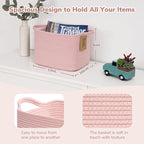 Goodpick Woven Storage Basket for Shelves, Small Baskets for Organizing, Rectangle Baby Nursery basket, Towel Baskets for Bathroom, Living Room, 13 x 10 x 9 Inches, Light Pink