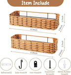 Hanging Wall Basket, Adhesive Wall-Mounted Organizer for Storage, 2-Pack Plastic Wicker Woven Storage Shelves for Kitchen Cabinets, Bathroom, Pantry, Brown Color