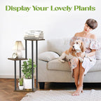 3 Tier Plant Stand Indoor Outdoor, Wood Metal Flower Shelf Pot Holder Clearance, Tall Multiple Plants Corner Rack Aesthetic Organizer for Patio Orchid Office Porch Living Room Garden, Black Oak