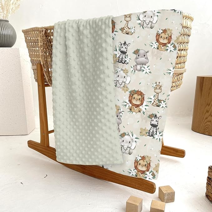 Baby Safari Retro Flowers Baby Blankets for Girl Boy Lion Elephant Giraffe Hippo Soft Mink Dotted Backing Double Layer Swaddle Blanket African Jungle Animal Bed Throw for Infant Toddler Nursery 30x40
