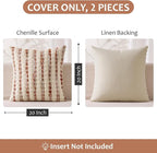 ANRODUO Boho Chenille Pillow Covers with Textured Tufted Stripes 20x20 Inch Set of 2 Woven Decorative Cushion Case Farmhouse Accent Neutral Pillowcase for Couch Sofa Bed Living Room Decor,Orange White