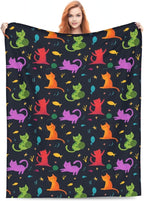 Colorful Cat Throw Blanket Soft Flannel Blanket 60"x50" in Bed Blanket Home Decor for Room Sofa Couch All Season