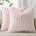 Pallene Faux Fur Plush Throw Pillow Covers 22x22 Set of 2, Luxury Soft Fluffy Striped Decorative Pillow Covers for Sofa, Couch, Living Room, Ombre Pink