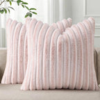 Pallene Faux Fur Plush Throw Pillow Covers 22x22 Set of 2, Luxury Soft Fluffy Striped Decorative Pillow Covers for Sofa, Couch, Living Room, Ombre Pink