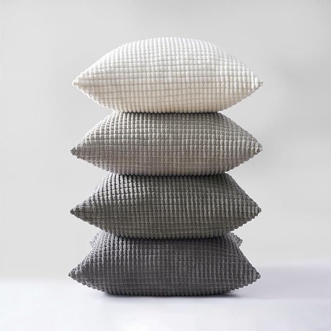 Topfinel Neutral Room Decor Throw Pillows Covers-Multi Gray Combo 20" x 20" Set of 4-Corduroy Modern Grey Living Room Decorative Cushion Case Euro Shams