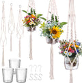 3 Pcs Plastic Plant Propagation with Boho Macrame Hanger Wall Plant Propagation Station Hanging Holder Include Hooks Kit for Indoor Home Garden Office Decor 3 Size, Beige