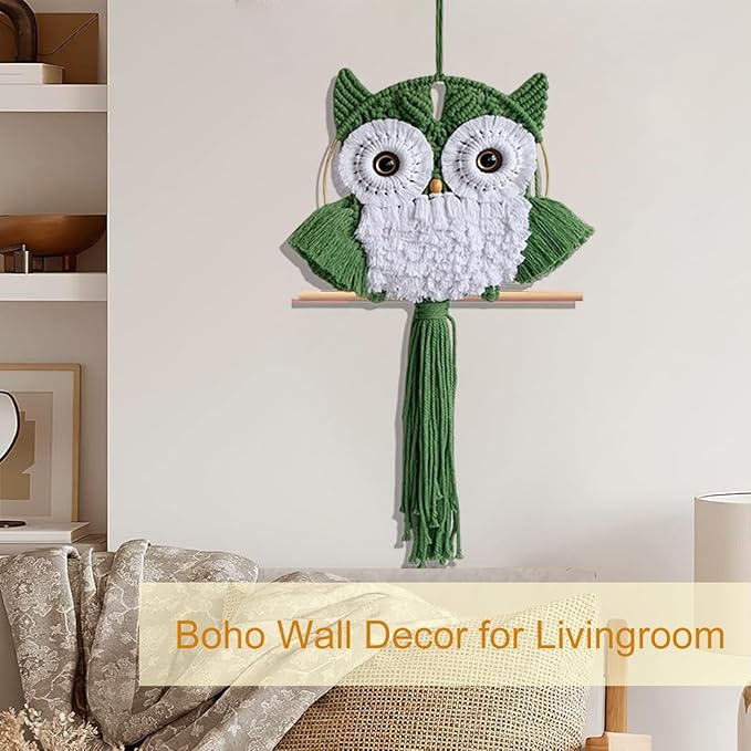 ACEDSGN Macrame Owl Wall Hanging Boho Hippy Decor, Handmade Tapestry Fiber Art Wall Decor for Nursery Bedroom Living Room, Sustainable Gift for Owl Lovers & Nature Fans