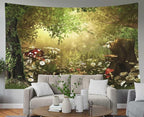 EMMTEEY Forest Tapestry Tree Tapestry Charming Fairy Tale Woodland Daisies Tapestry 60X40 Tapestry Bedroom Tapestry, Green Fantasy